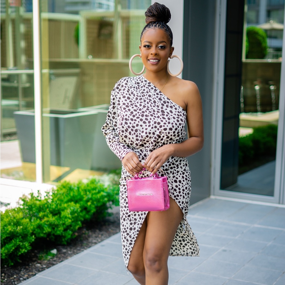 Stone Dalmatian One Shoulder Tie Waist Midi Dress - Pretty Little Things